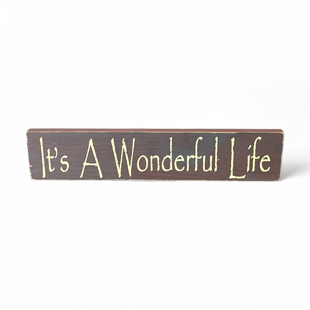 Wooden Word Art “It’s A Wonderful Life” Hanging Stand Alone Cottagecore Decor